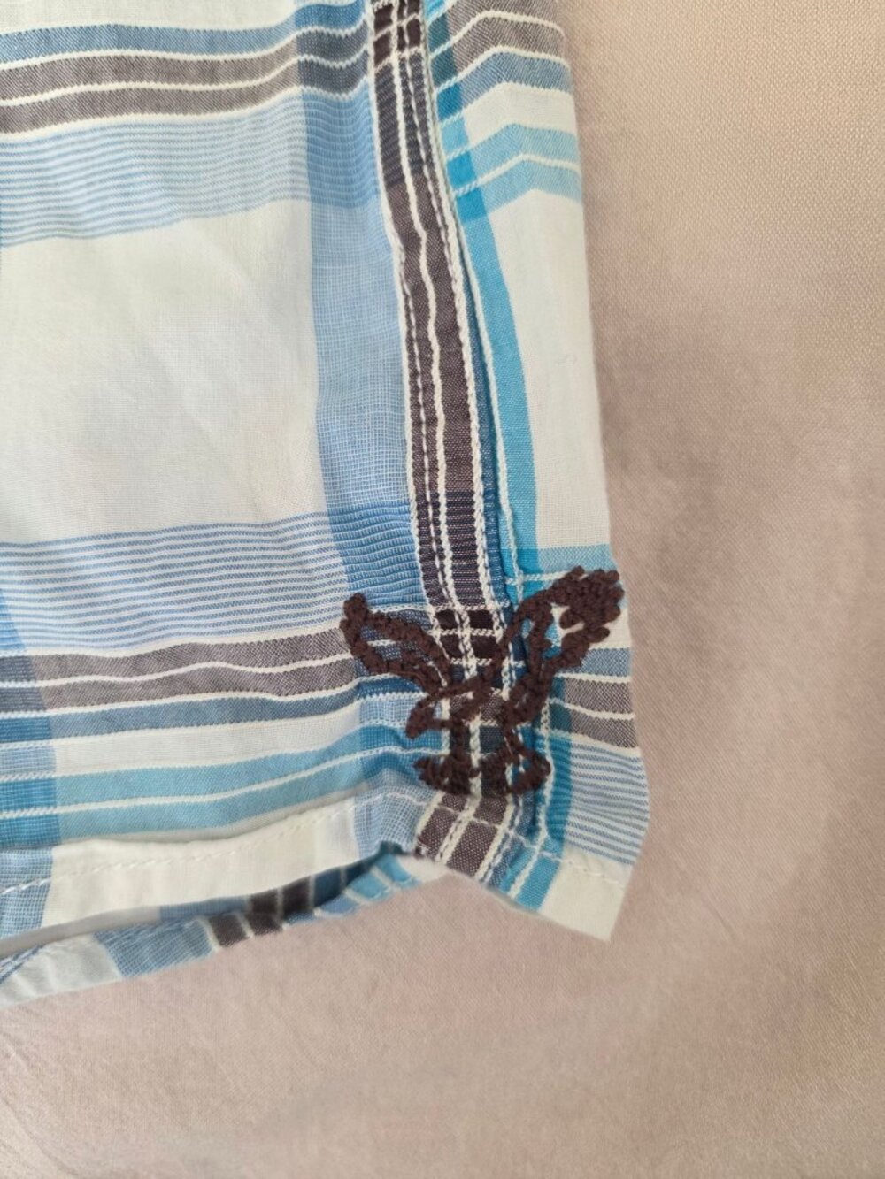 American Eagle Outfitters Mens Western Plaid Shirt Blue & White M Cotton Snap - Picture 7 of 7